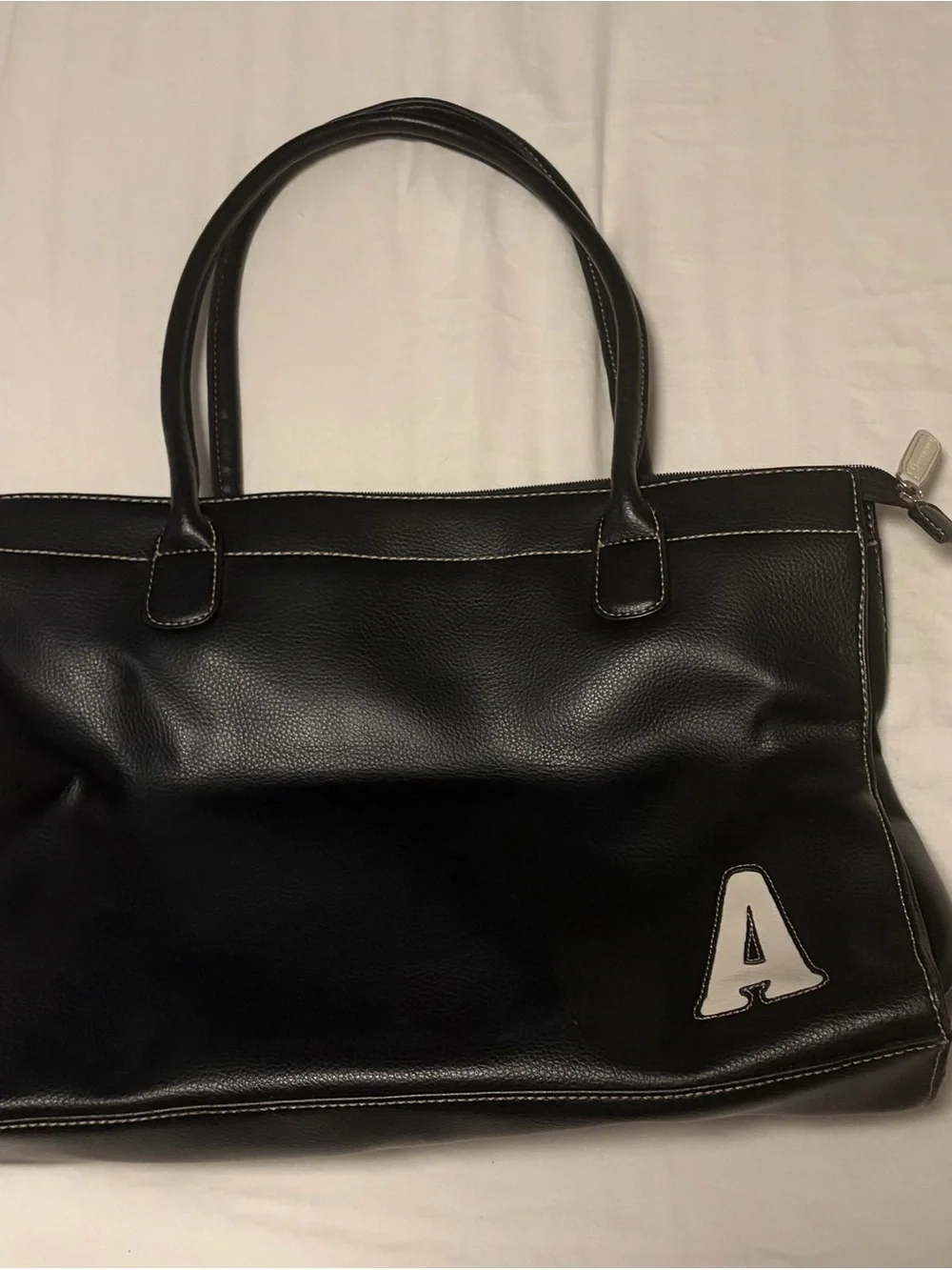 NWOT Liz Claiborne Black Leather Tote with White 'A' Accent